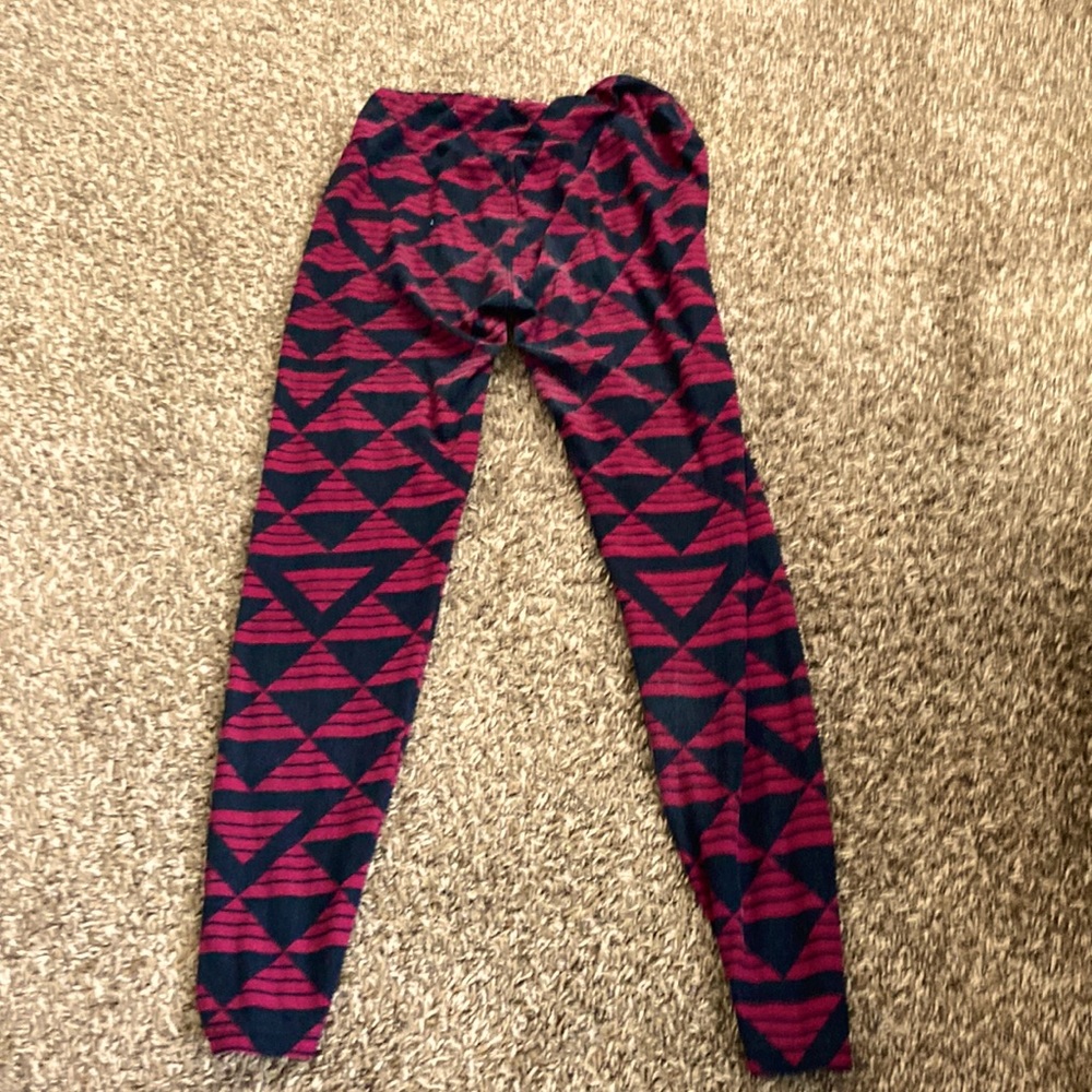 Lularoe leggings, Burgundy and black with triangles and stripes